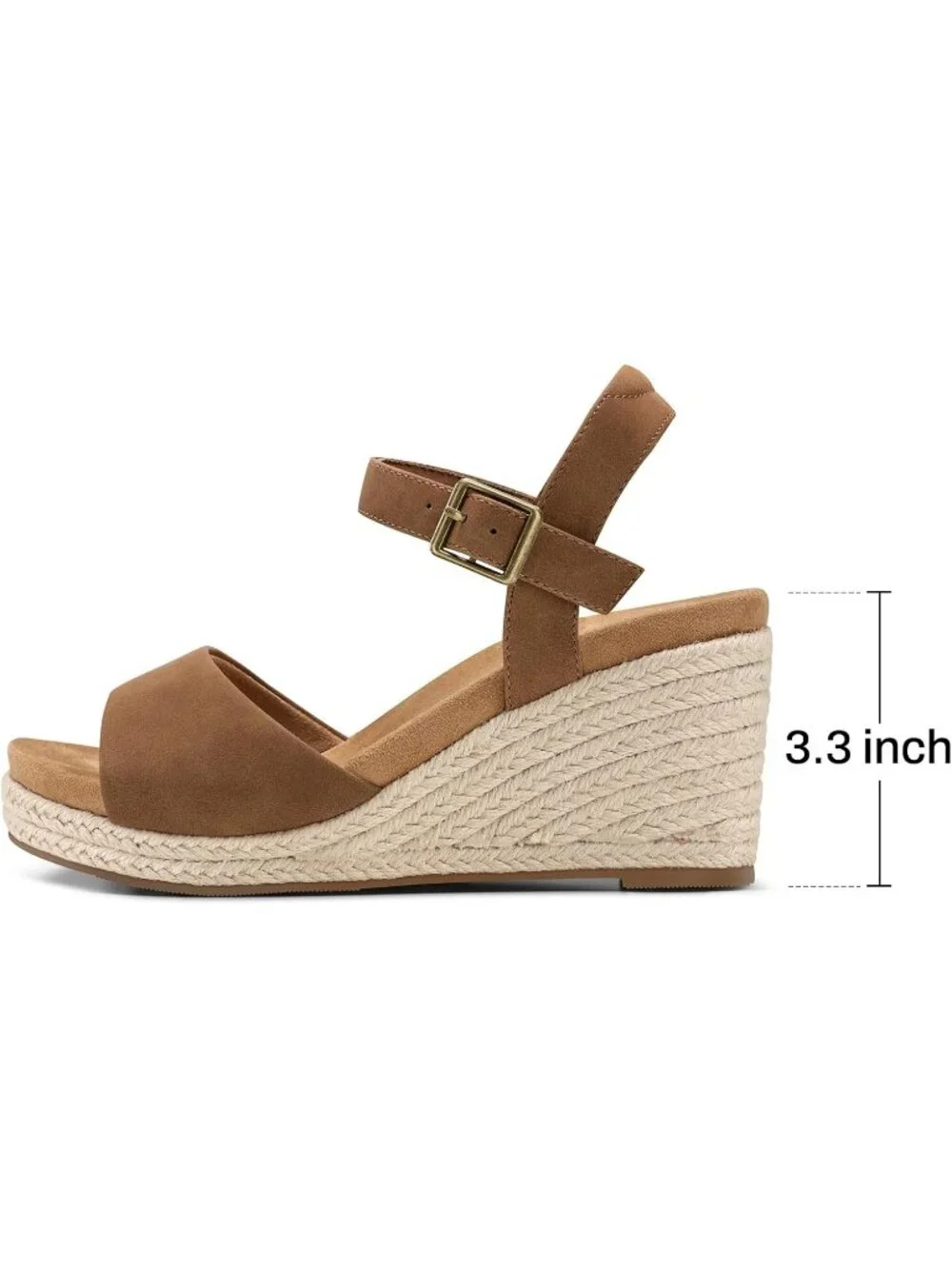 Women's Tan Summer Comfortable Adjustable Ankle Strap with Buckle Heel Sandals